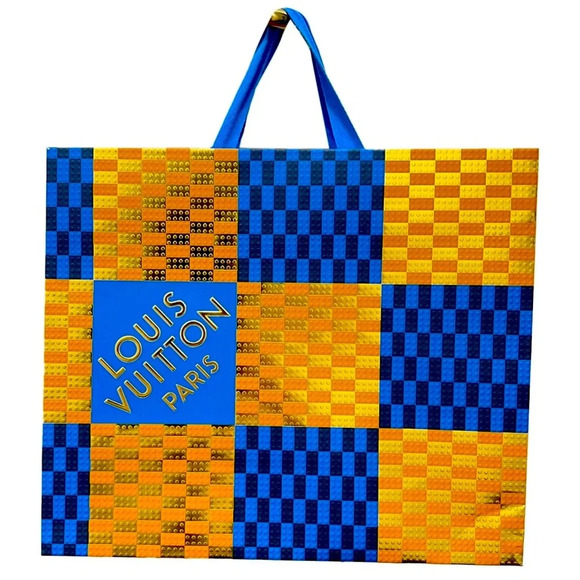 LOUIS VUITTON Authentic Gift Shopping Bag Orange/Blue SIZE 15.6 X 13.25 X 6.25 - Picture 1 of 7